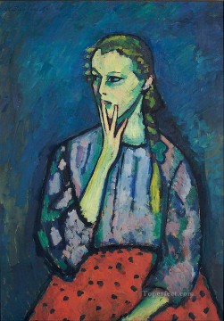 抽象的かつ装飾的 Painting - 少女の肖像画 1909 アレクセイ・フォン・ヤウレンスキー 表現主義